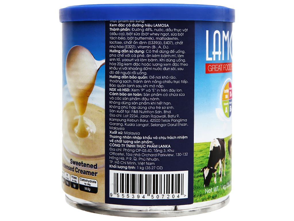 Sữa đặc có đường Lamosa 1000gr