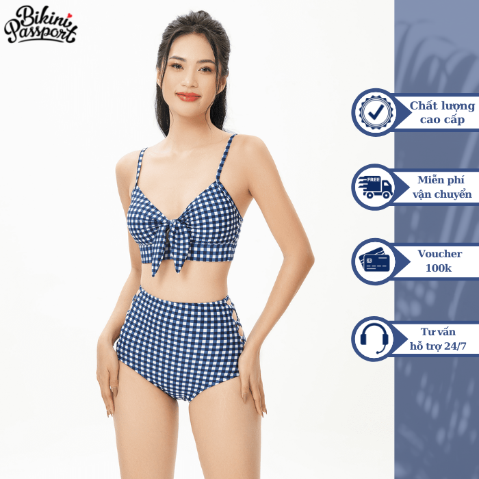 Đồ bơi nữ bikini passport kiểu bikini hai mảnh quần đan dây, áo nơ cách điệu - caro - bs425_car