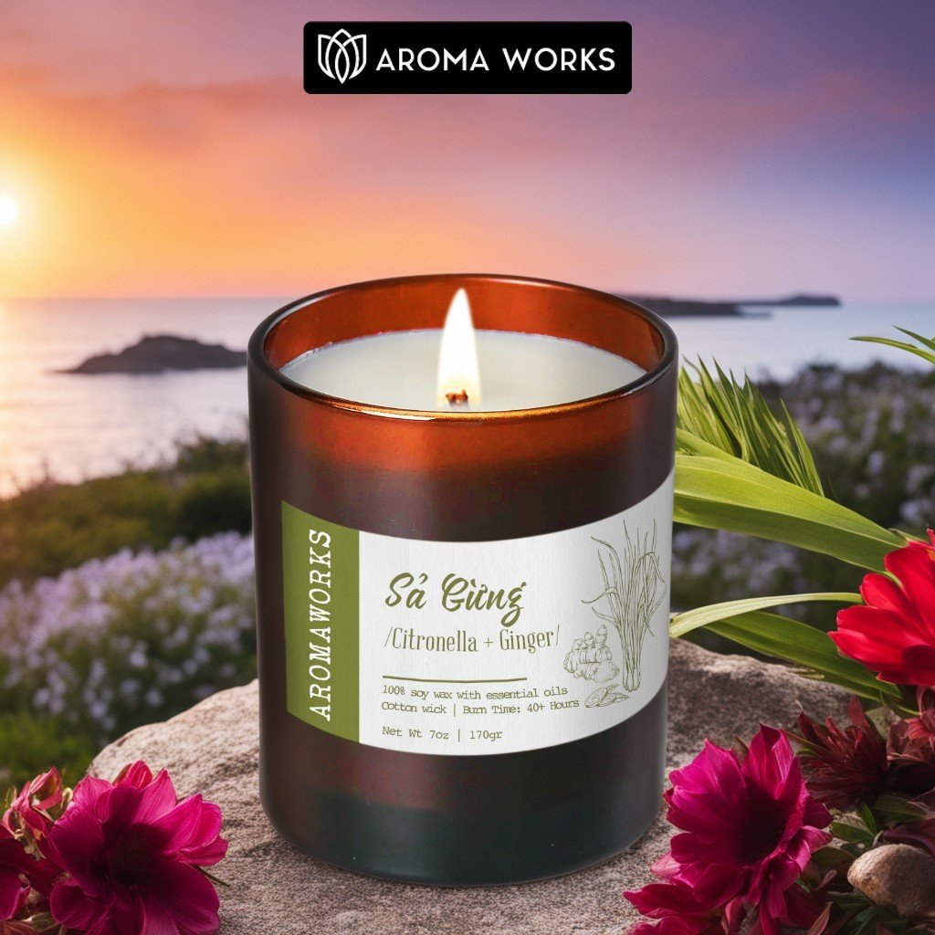 Nến thơm handmade aroma works làm từ tinh dầu thiên nhiên & sáp nành 170g