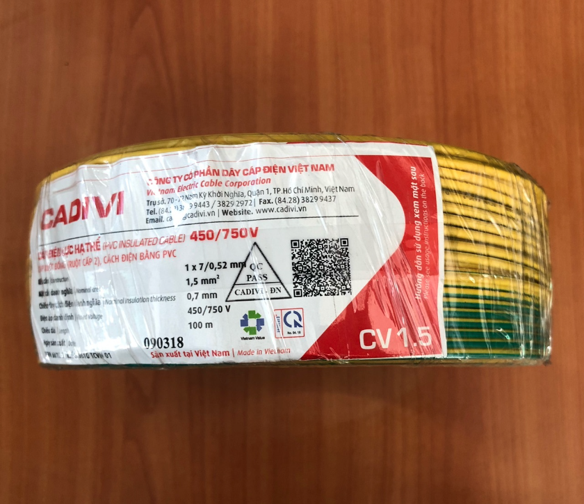 Dây điện đơn Cadivi 1.5 dây lõi đồng nguyên chất, vỏ bọc nhựa PVC cao cấp - Hàng chính hãng