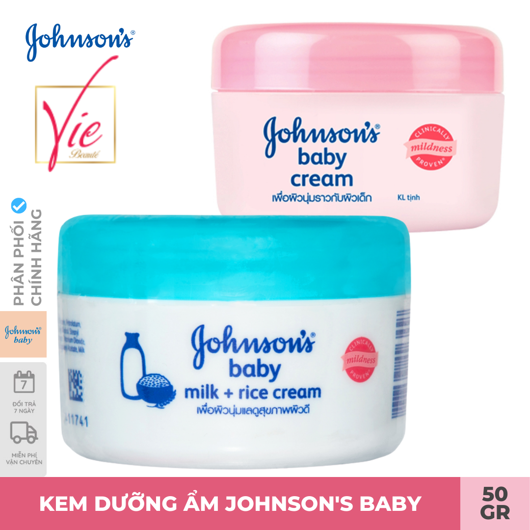 Kem dưỡng ẩm Johnson s Baby sữa gạo dưỡng da mịn màng cho bé 50g