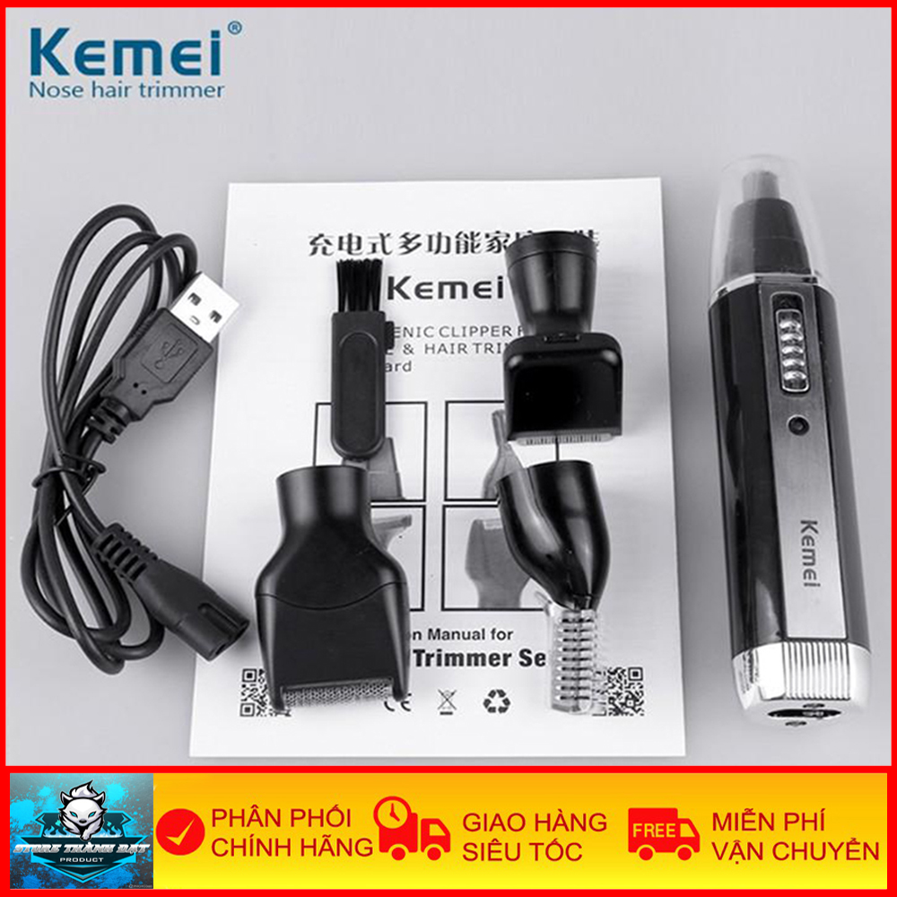 Máy Cạo Râu Tỉa Lông Mày, Lông Mi Râu Đa Năng Kemei 6630 - Loại Tốt 4 Đầu Thay Thế Nhau Tiện Lợi - Công Cụ Không Thể Thiếu - Bảo Hành 6 Tháng