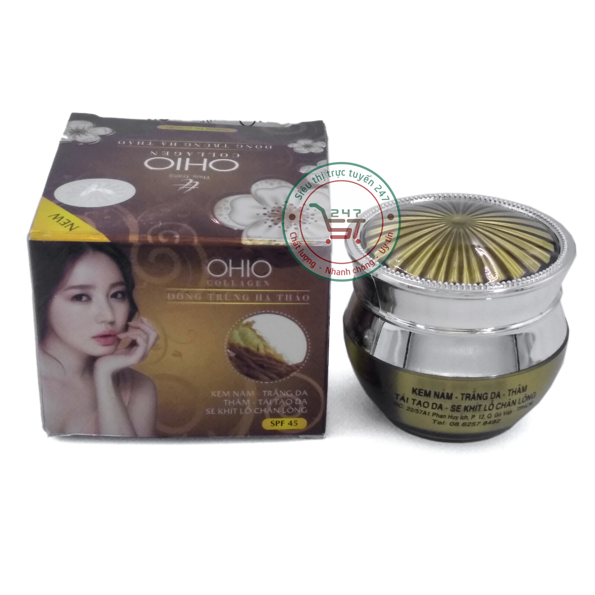 Kem nám tàn nhang dưỡng trắng da mặt tái tạo da se khít lỗ chân lông Ohio collagen đông trùng hạ thảo 20g (nâu)
