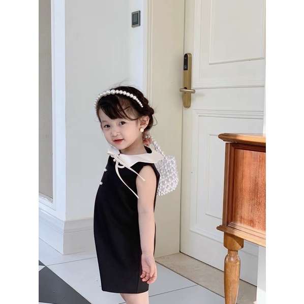 [VÁY BÉ GÁI] Váy bèo đen cúc ngọc cho bé gái
