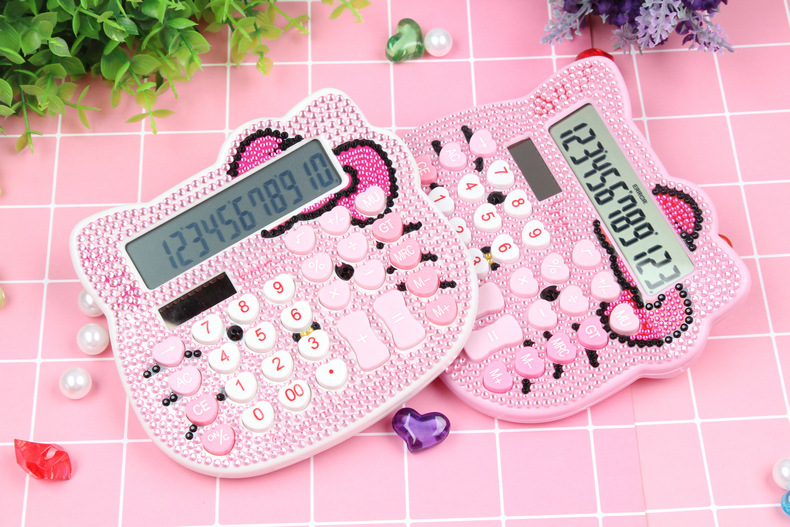Máy tính bỏ túi mèo kitty đính hạt lấp lánh