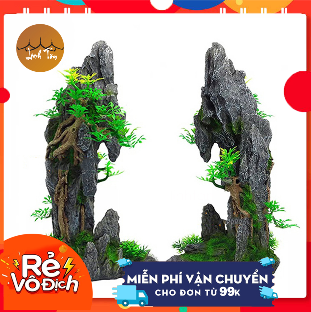 Mô hình non bộ cây cổ thụ lũa bể cá thủy sinh