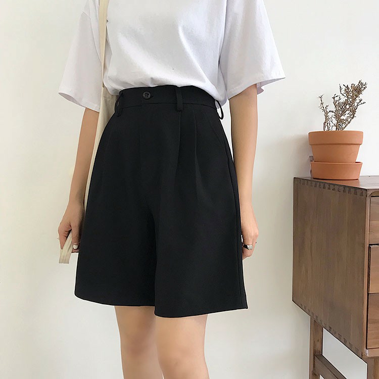 Quần sọt nữ ống rộng màu đen thời trang dành cho bạn gái từ 38-50kg