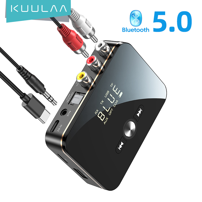 KUULAA Bluetooh 5.0 Audio Receiver Wireless Audio Adapter with RCA Connection Support TF Card U-disk for Car Home Speaker