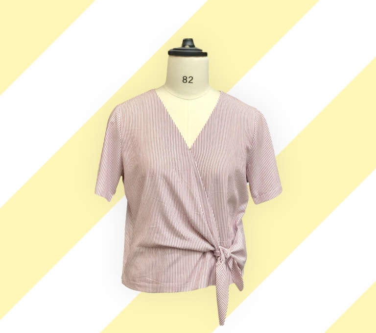 Áo nữ cổ tim thắt nơ eo vải linen