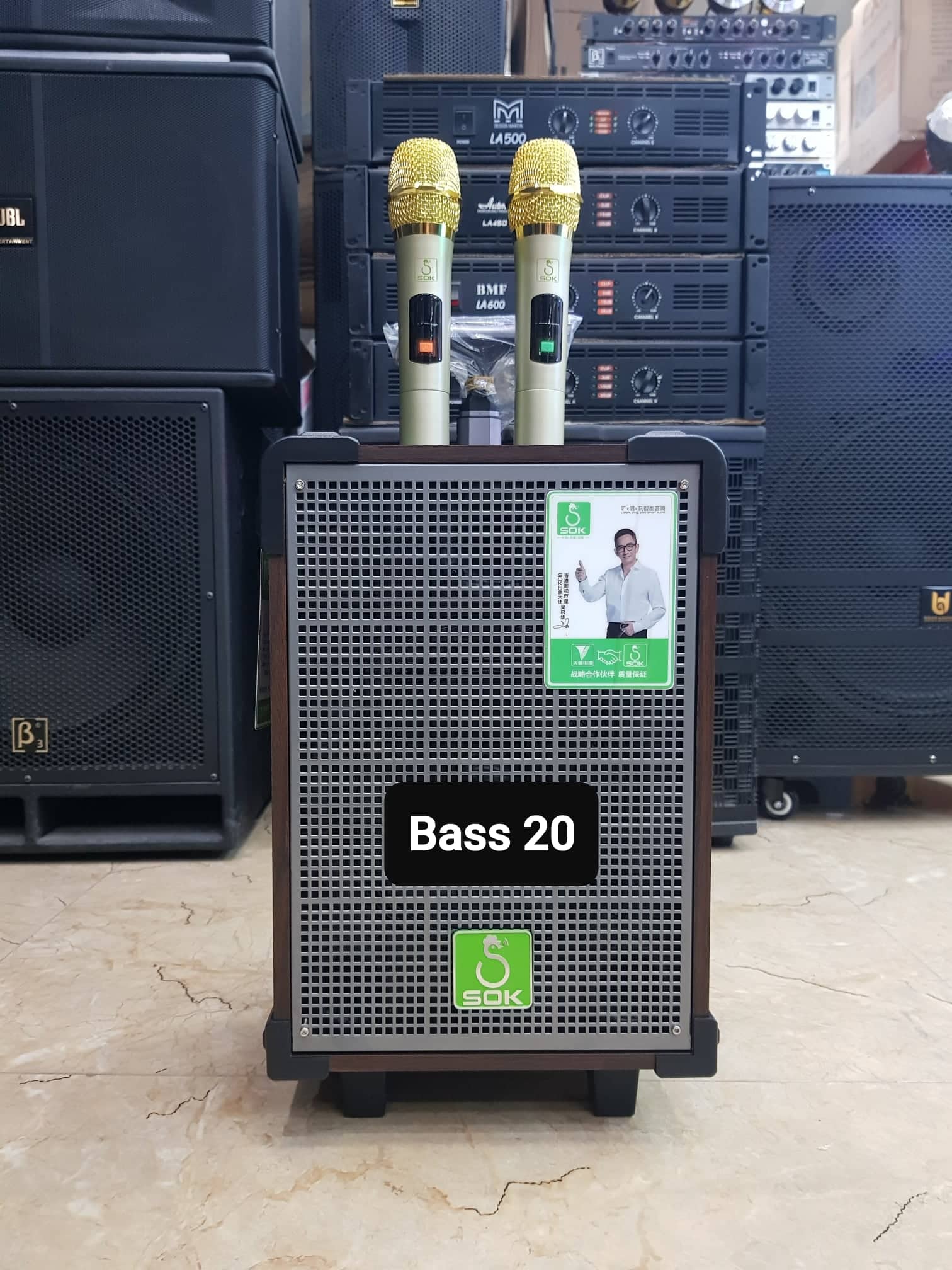Loa kéo karaoke bluetooth sok ne–328: phiên bản 2022, bass 20, có 2 micro không dây đi kèm