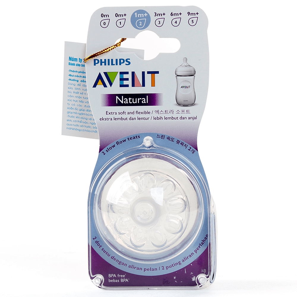Vĩ 2 núm ty silicone Philips Avent mô phỏng tự nhiên (SCF652/23, 1-3M)