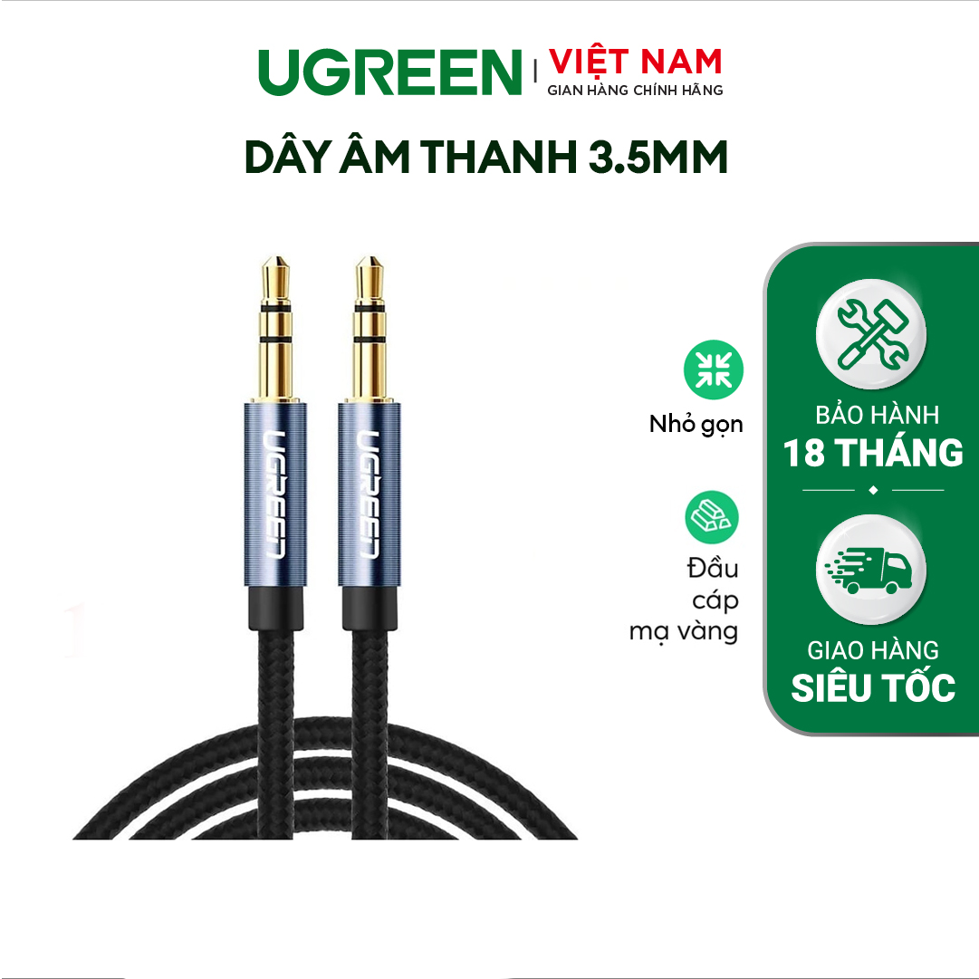 Dây 3.5mm bện vải sợi tổng hợp, màu xanh da trời, dài 3M UGREEN AV112 (10688)