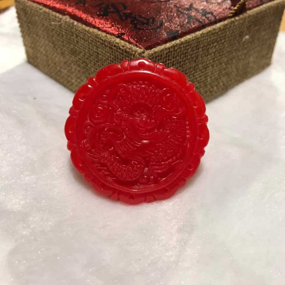 [HCM]MẶT DÂY HÌNH  RỒNG CẨM THẠCH ĐỎ TẶNG KÈM DÂY ĐEO