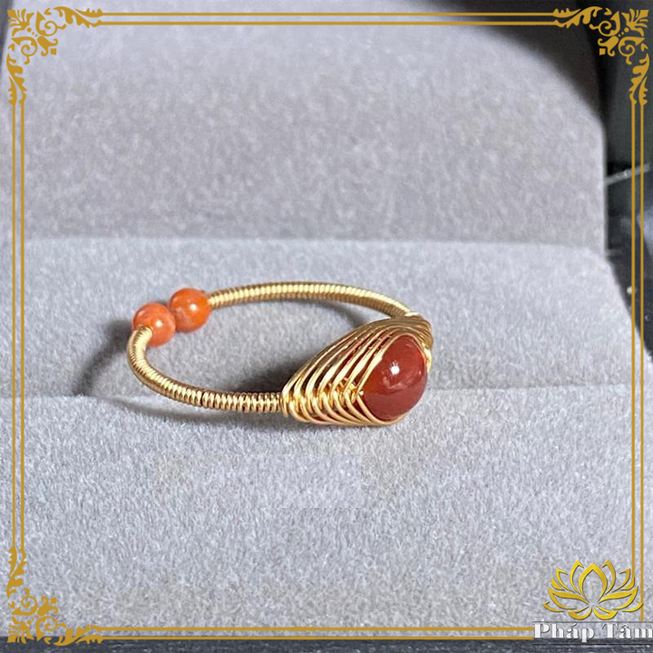 Nhẫn Lụa Handmade 14k Đá Mã Não Đỏ Cao Cấp - Pháp Tâm