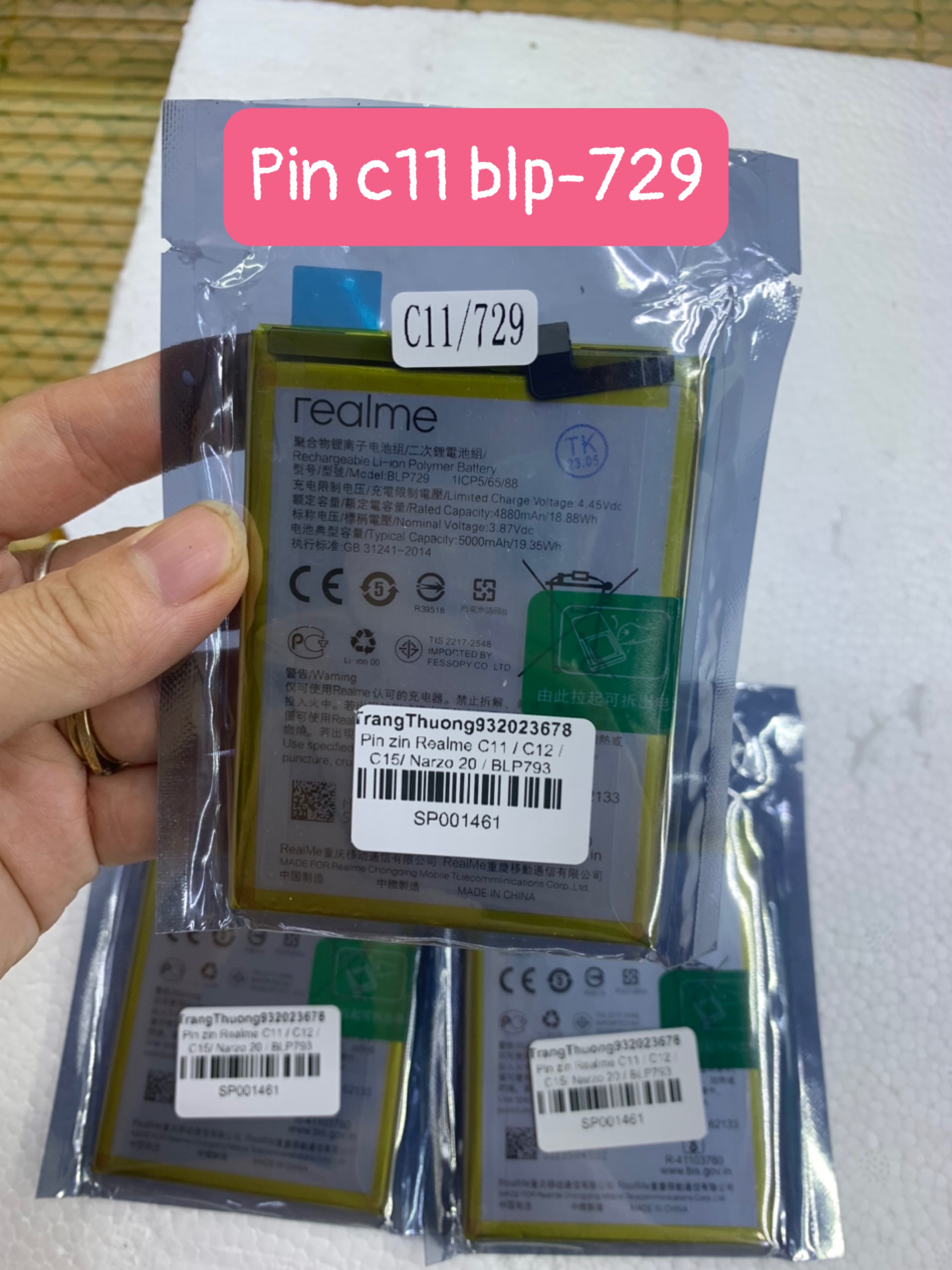 Pin realme 5/ 5i/ c3/ c3i/ c20/ c21y/ c11 mã blp729,-zin mới