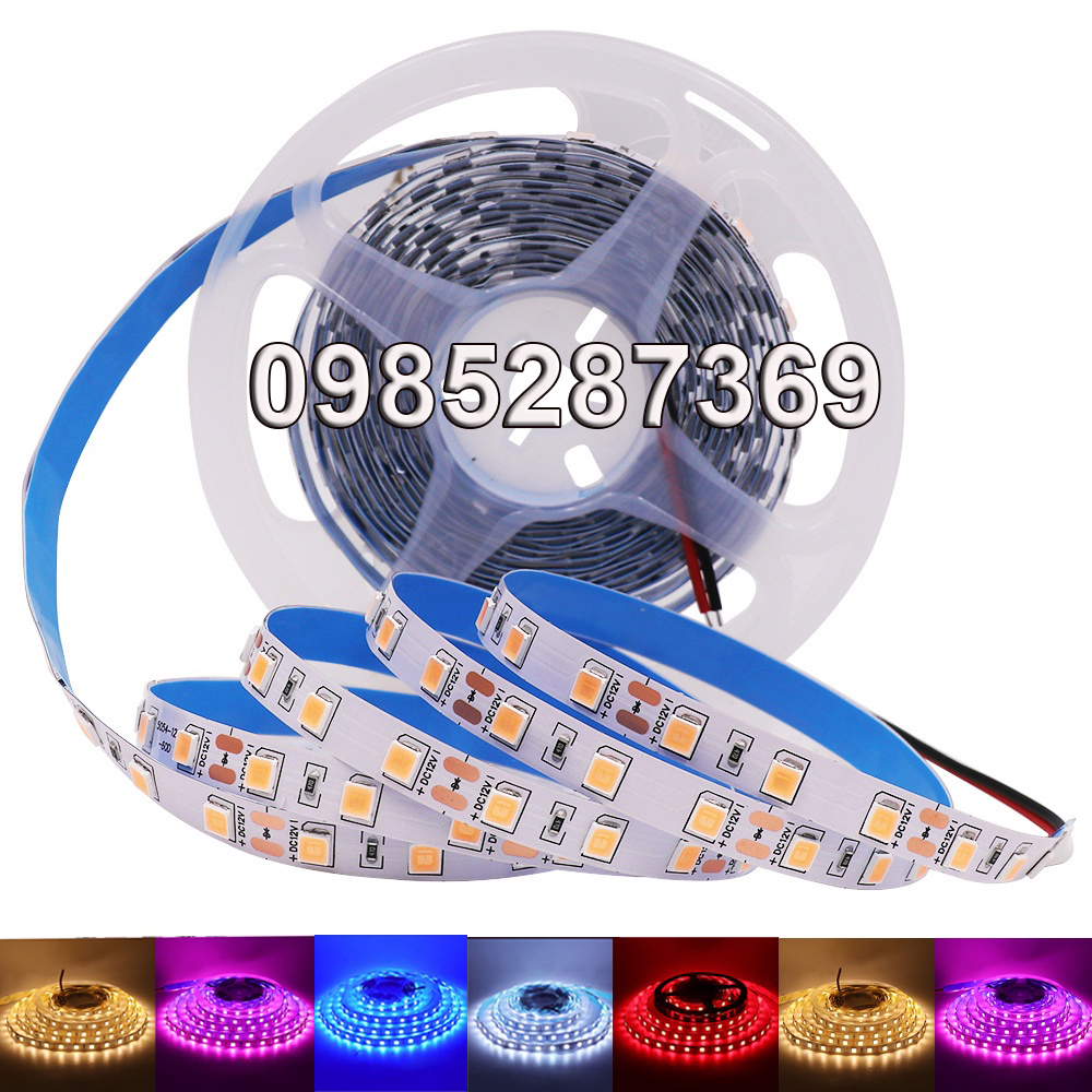 Cuộn led dây dán 5m điện 12v 2835 - 120 led, 240 led / mét có keo dán 1 mặt đơn sắc