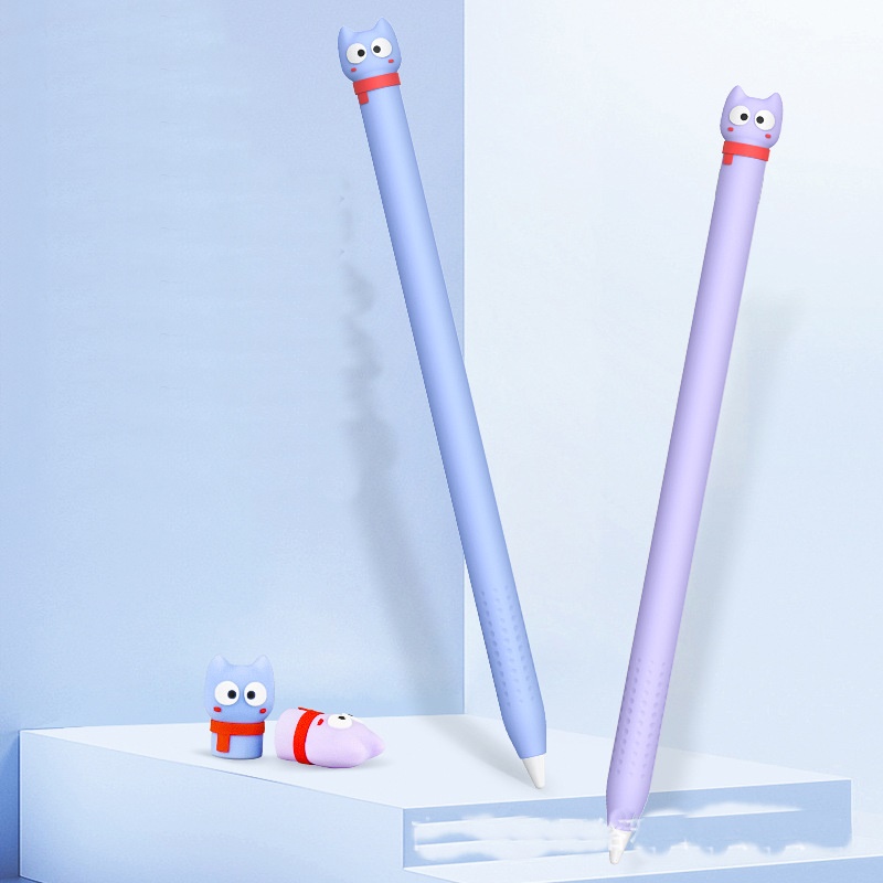 Vỏ Ốp silicon Bảo vệ bọc bút dành cho Apple Pencil 1 Pencil 2 Mèo Quàng khăn