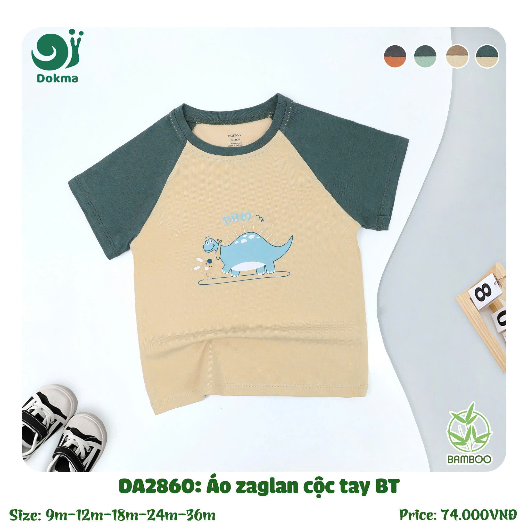 Áo cộc tay DOKMA cho bé trai chất bamboo - viscose mềm mát (6-36m) (DA2860 - DA2782)