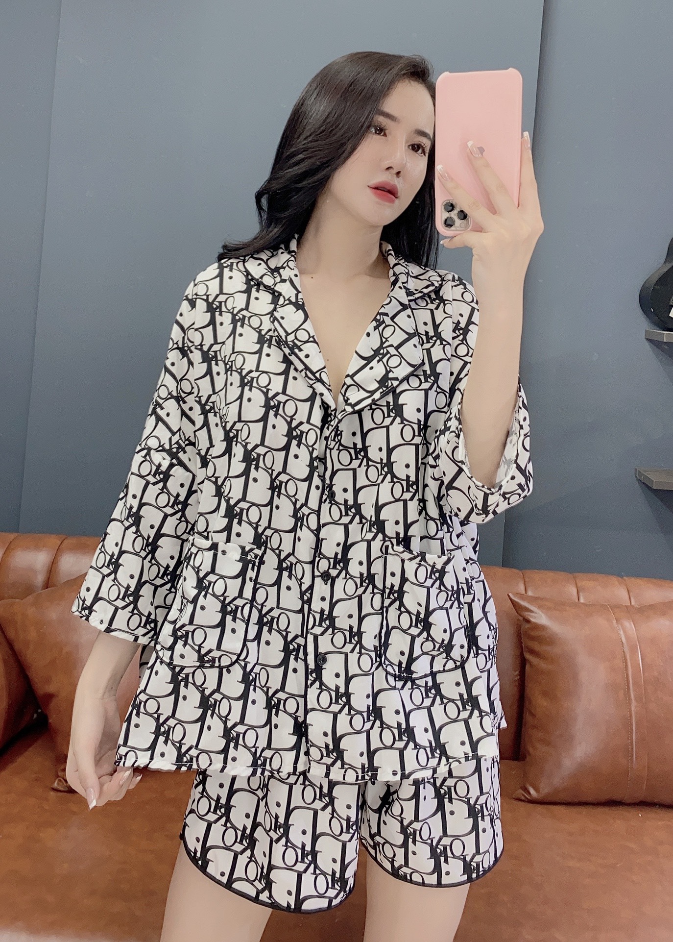 Đồ Ngủ Ren Pijama lụa satin  form đẹp - Hình thật
