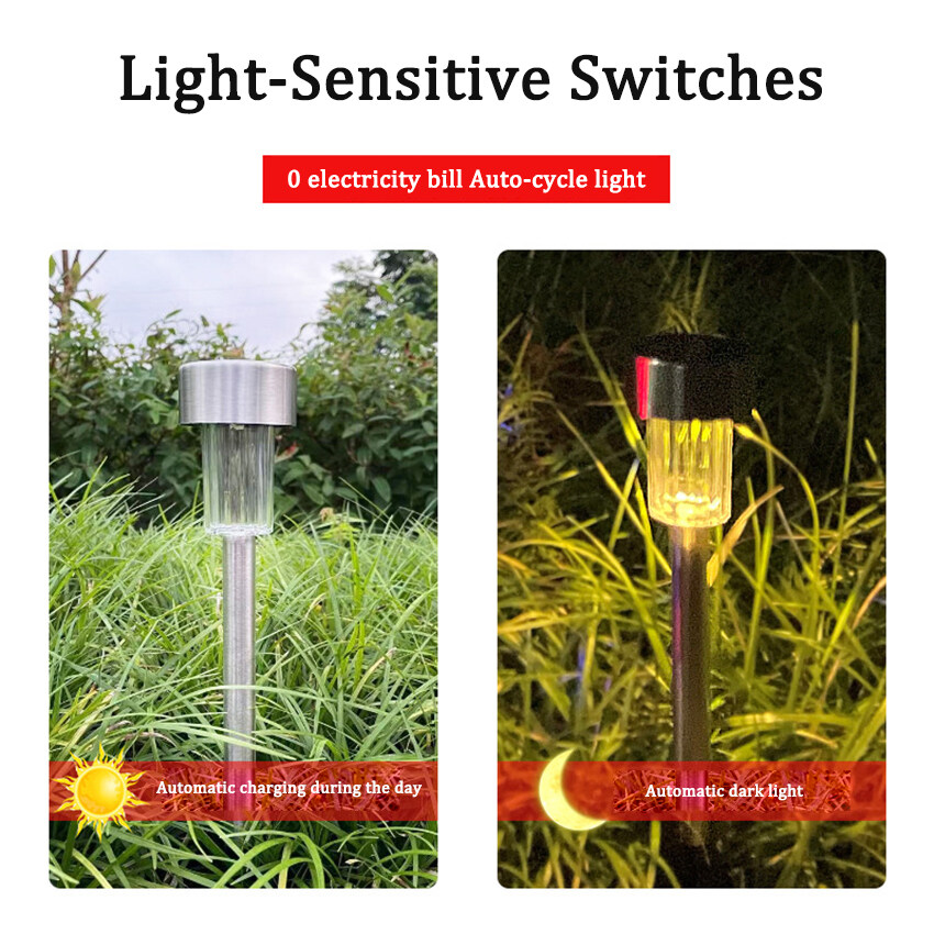 Vimite 6PCS Solar Lawn Light Outdoor Waterproof Automatic Garden Light Landscape Lighting Stainless Steel Pathway Lamp for House Yard Fence