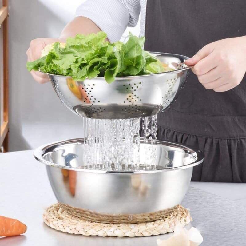 Bộ 5 rổ chậu inox cao cấp rửa thực phẩm