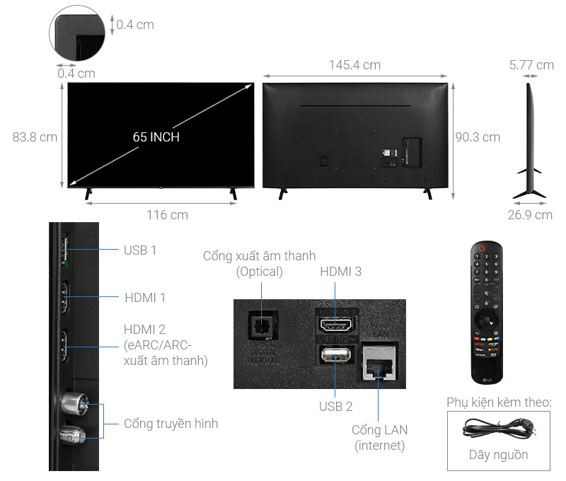 [TRẢ GÓP 0%] Smart Tivi LG 4K 65 inch 65UR7550PSC (Giá áp dụng giao tại HN, HCM& các tỉnh liên hệ shop)