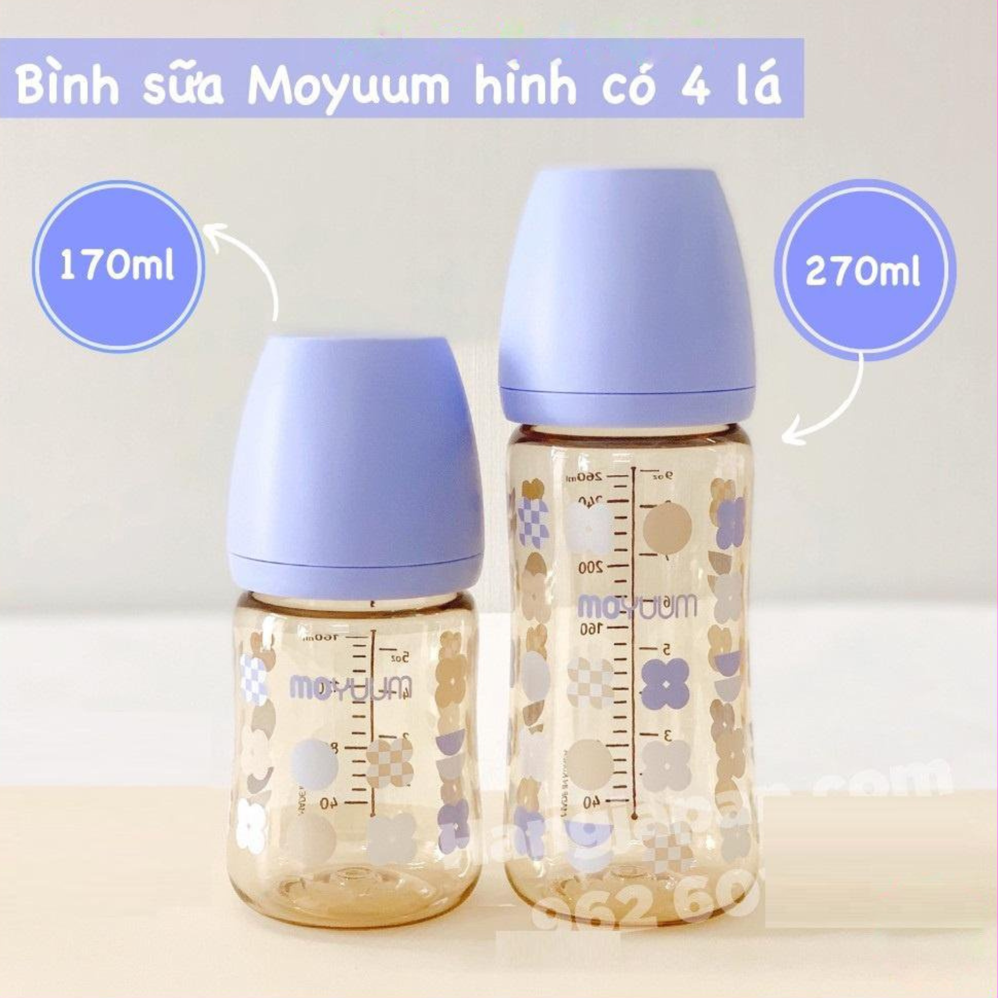 Bình Sữa Moyuum Cỏ 4 Lá PP Bởi Ấm Baby Nội Địa Hàn Quốc Nhựa PPSU Núm Silicon Siêu Mềm Cho Bé 170ml/ 270ml