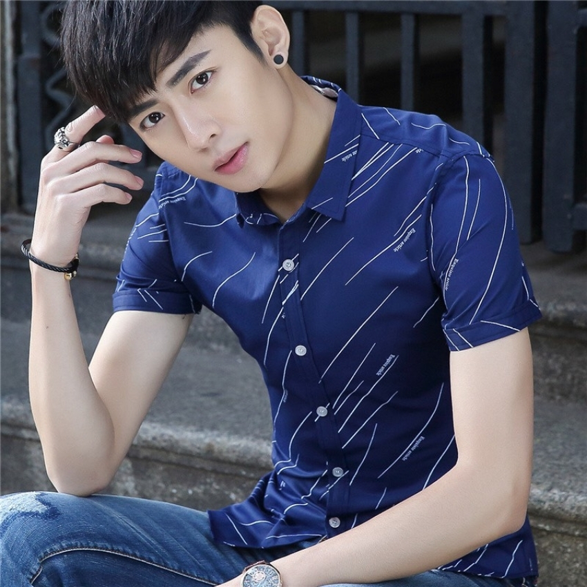 Áo sơ mi nam ngắn tay thời trang Hàn Quốc  phối họa tiết sọc xéo PONIVALAZA kiểu dáng trẻ trung năng động chất vải Lụa Thái loại đẹp mềm mịn thoáng mát thấm hút mồ hôi tốt lên form chuẩn