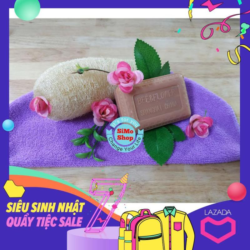 Combo Tẩy tế bào chết - Massage cơ thể (1 xơ mướp khô + 1 cục xà phòng trầm Đàn Hương Bee - Flower brand) bản giới hạn