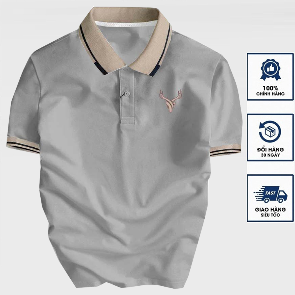 Áo thun Polo nam thêu Logo DEER vải thun cotton 4 chiều co giãn cực kỳ sang trọng