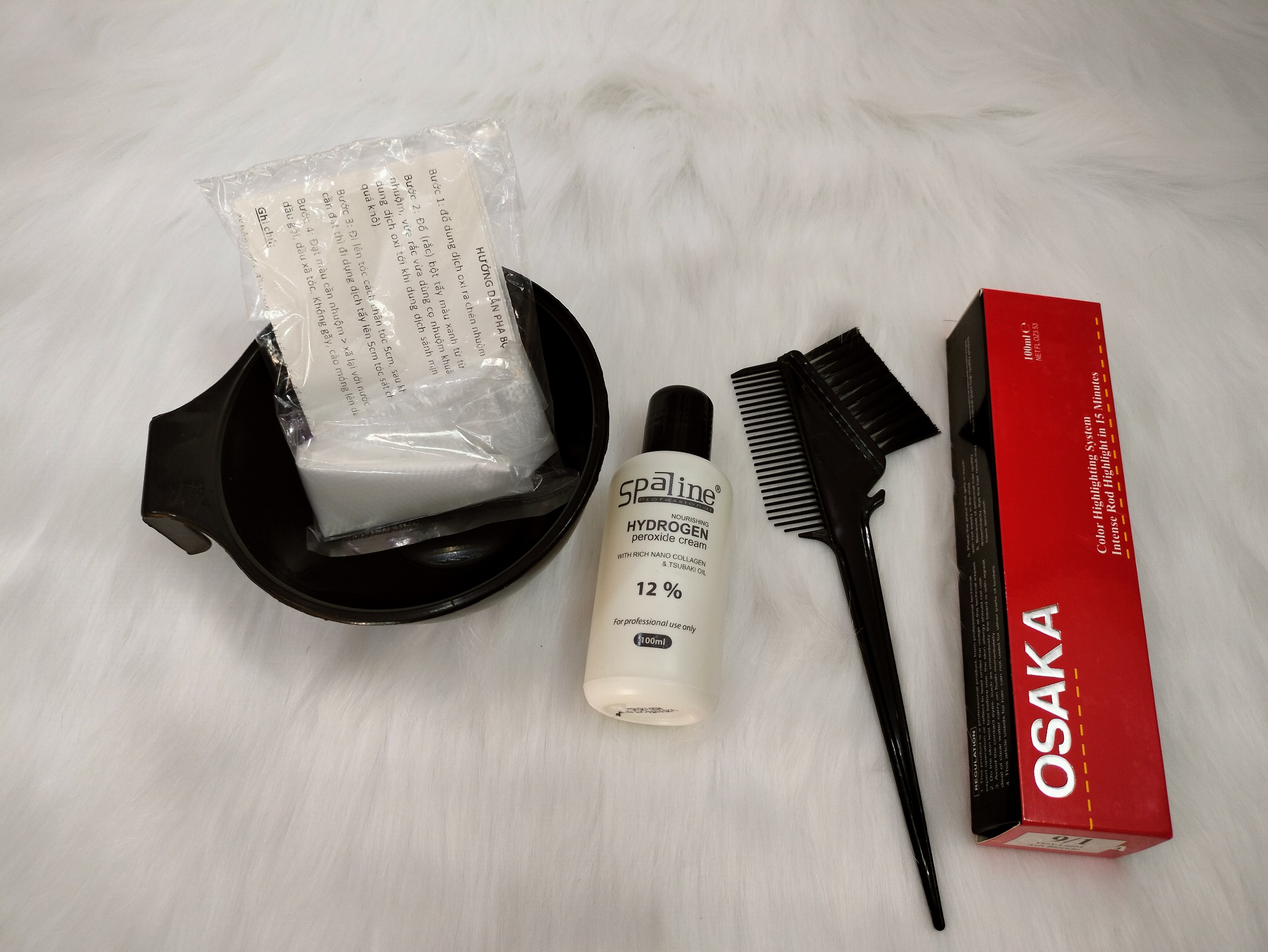 Combo nhuộm Osaka, oxy, chén, lược, bao tay