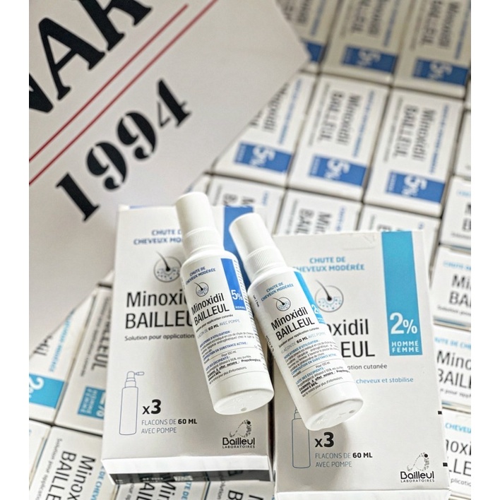 Xịt mọc tóc Minoxidil Bailleul 2% - Xịt ngăn rụng tóc, kích thích mọc tóc  [Hộp 3 lọ 60ml]