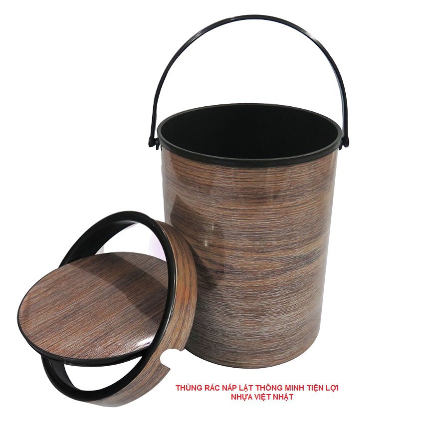Thùng rác nắp lật vân gỗ nhựa việt nhật