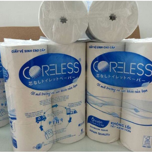 Giấy vệ sinh cao cấp CORELESS combo 6 cuộn tiêu chuẩn Nhật Bản