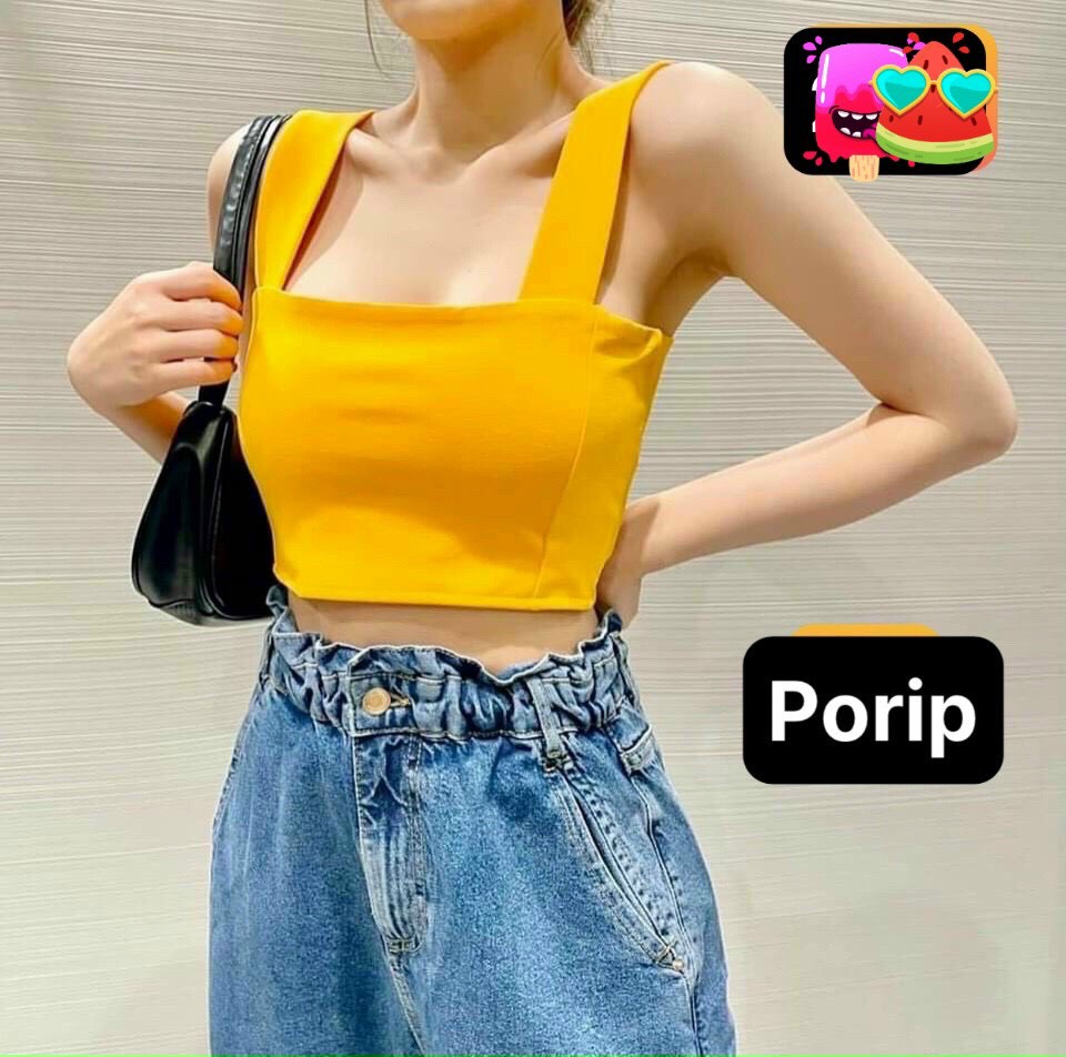 Áo 2 dây bản to nữ cổ vuông dáng croptop trơn phong cách