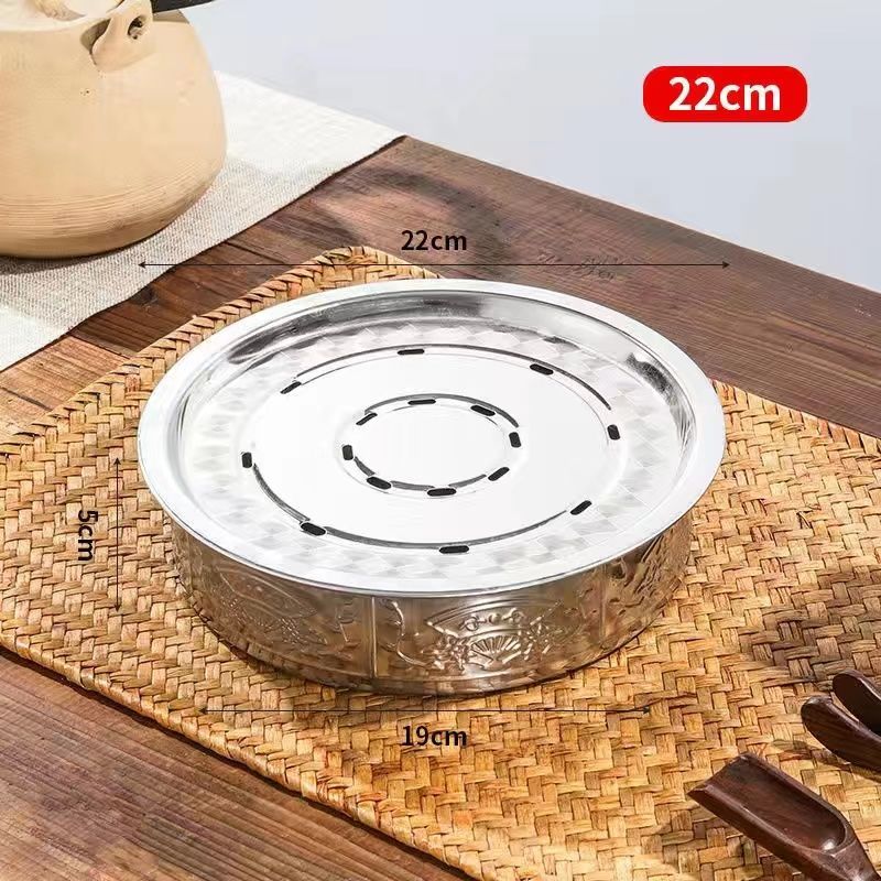 Khay trà inox dày dặn, khay đựng nước hai lớp vuông, khay đựng nước lớn, khay thoát nước tròn, khay đựng trà kim loại