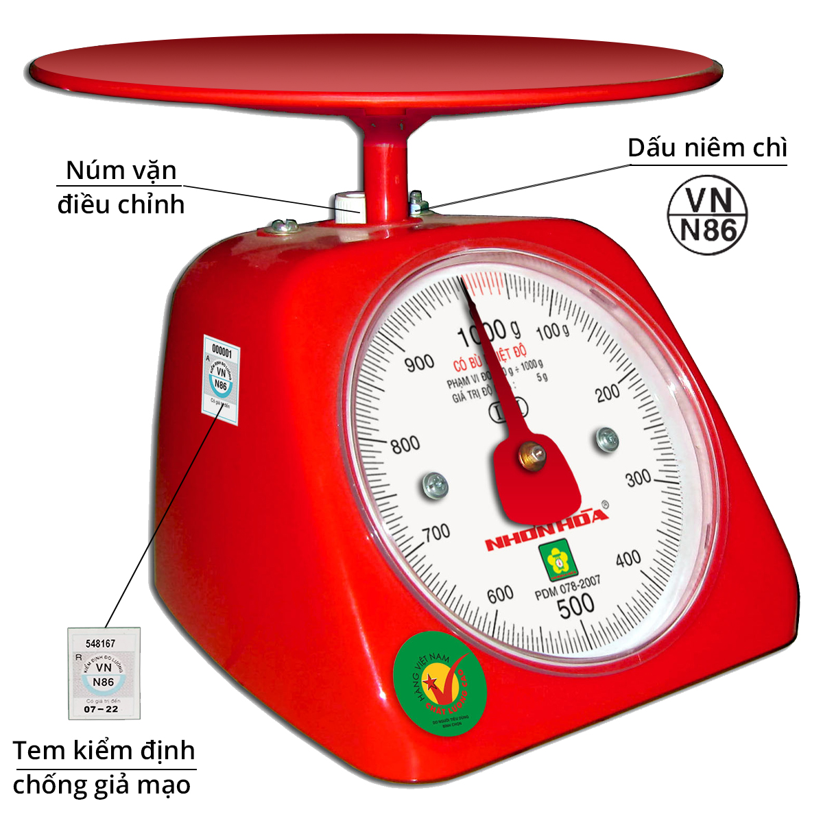 Cân nhựa Nhơn Hòa 1 kg (mặt số tròn)