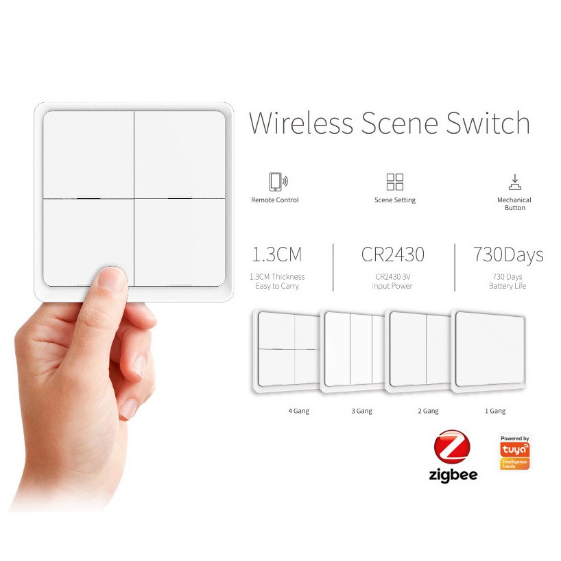 Công Tắc Ngữ Cảnh Dán Tường Thông Minh 4 Nút Tuya Zigbee.