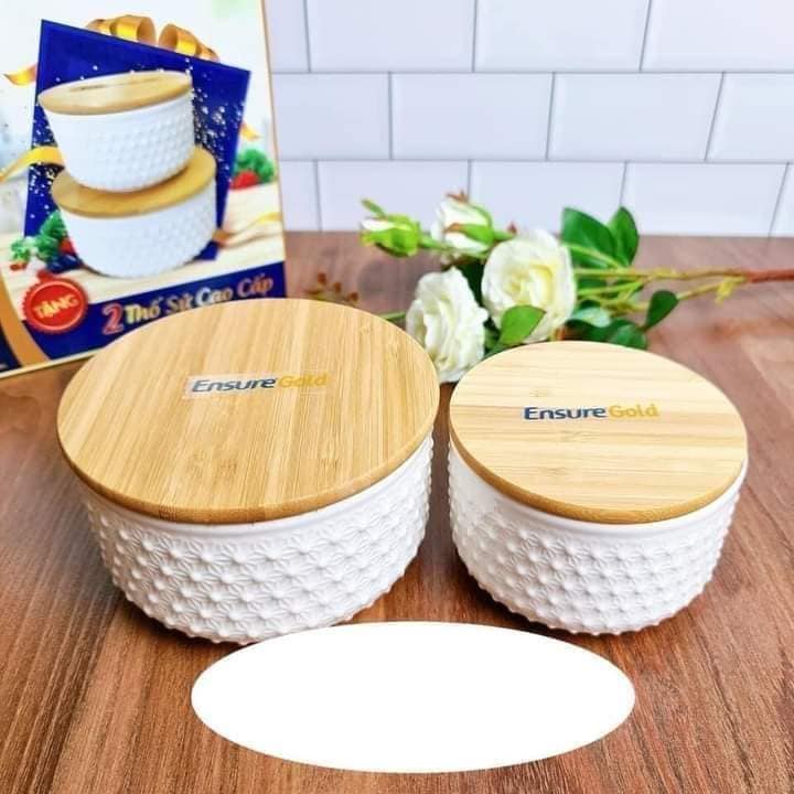 Bộ 2 thố sứ có nắp gỗ chống tràn