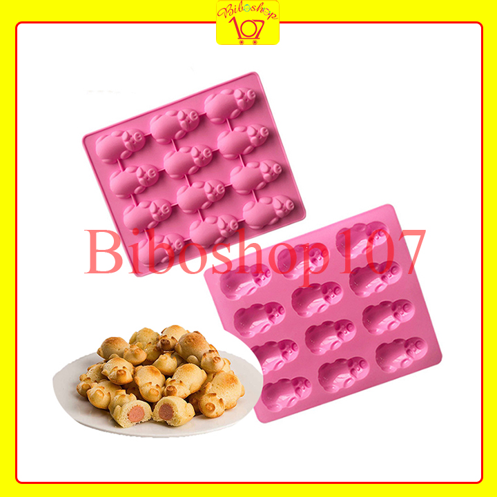 Khuôn silicon làm thạch, rau câu, kẹo, socola 12 chú heo nằm
