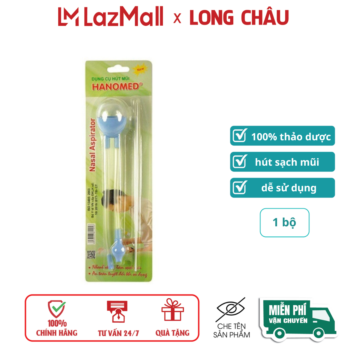 Dụng cụ hút mũi HANOMED hút sạch đờm cho bé, giảm đau sung mũi họng, giảm ngạt mũi 1 bộ
