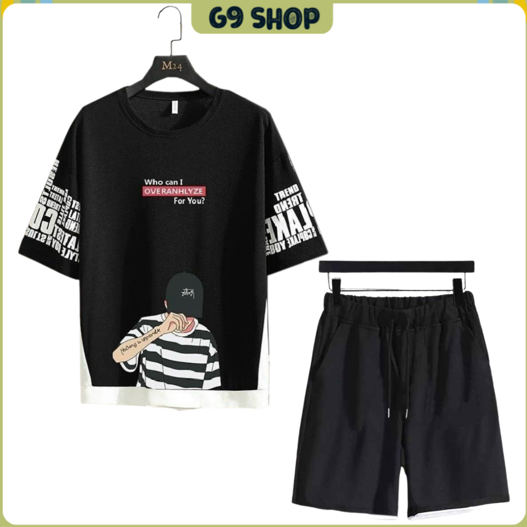 ❤️GIÁ SẬP SÀN❤️ Set Bộ Đồ Thun Nam Năng Động Hai Màu Đen Trắng In Hình Who Can I  Set Thể Thao Mặc Hè - G9_shop S0