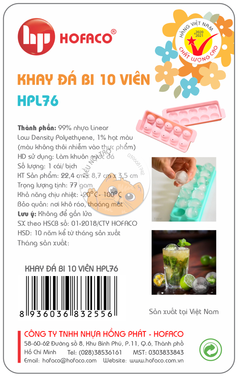 Khay đá bi 10 viên Hofaco HPL76