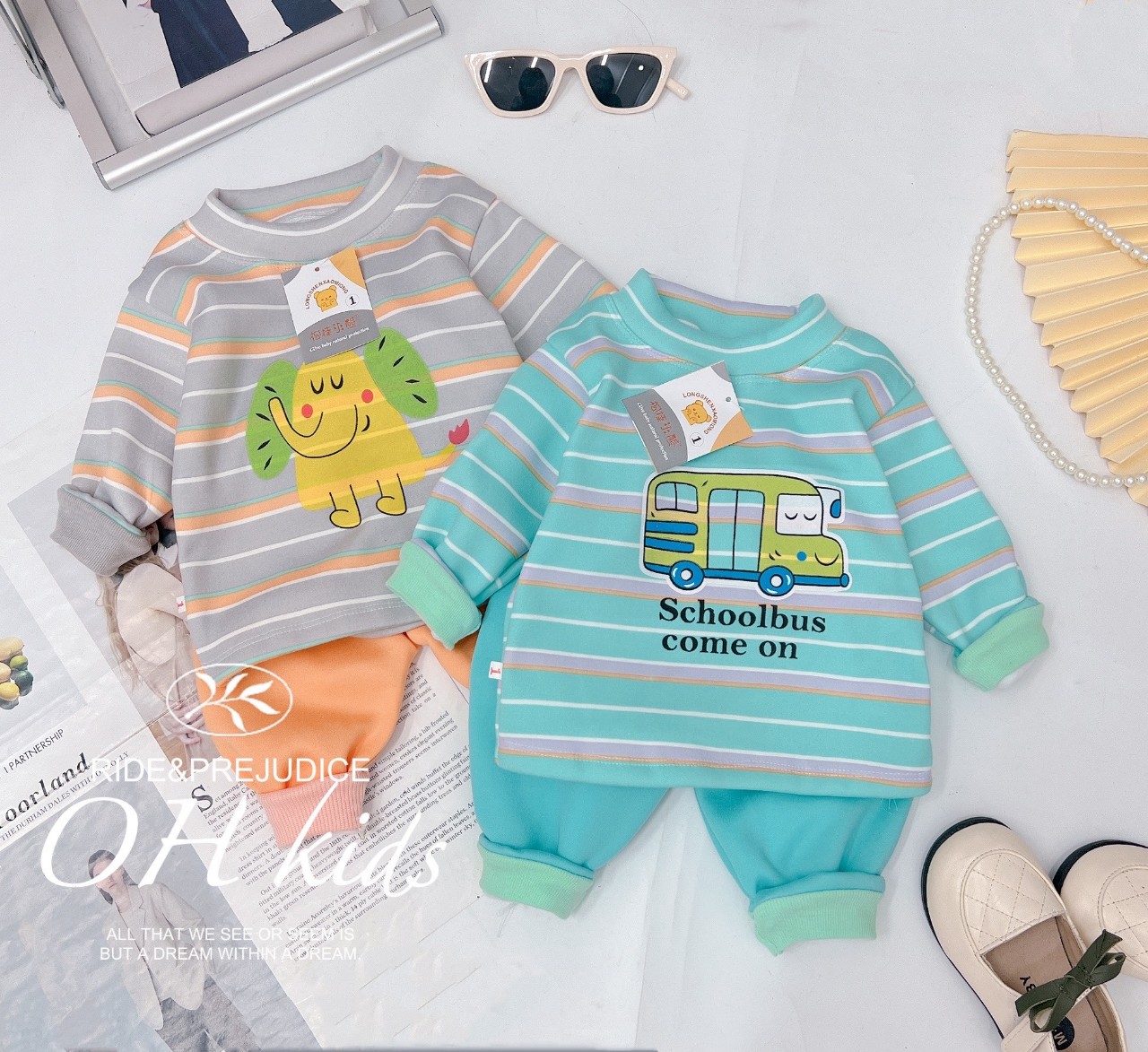 Bộ nỉ sọc hình thú cho bé 5-15kg