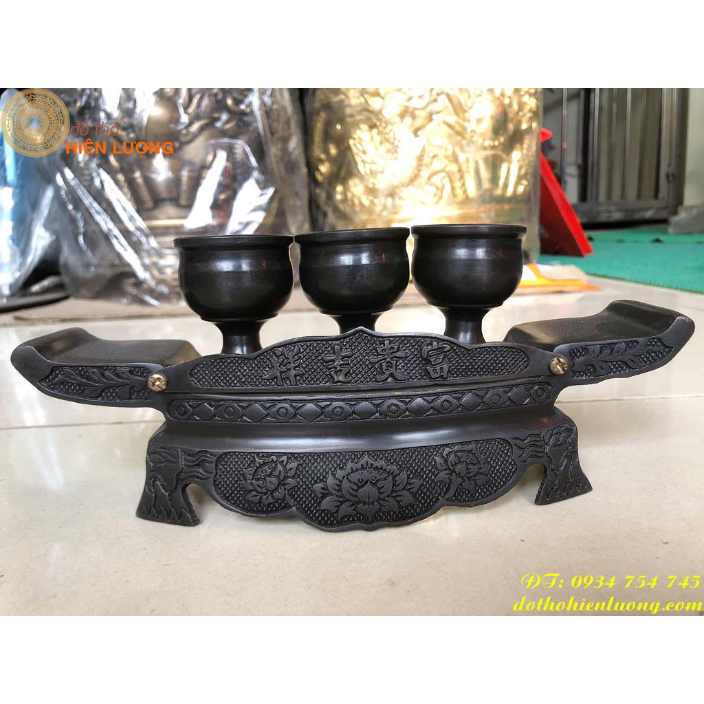 Bộ Ngai Chén 3 Bằng Đồng Thờ Cúng, 3 Màu: Vàng, Nâu, Đen