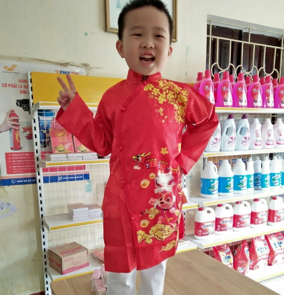 áo dài đỏ mặc tết bé trai