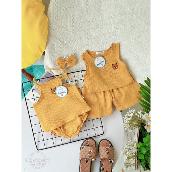 Bộ Đũi Xốp Mặt Gấu Nâu Cho Bé