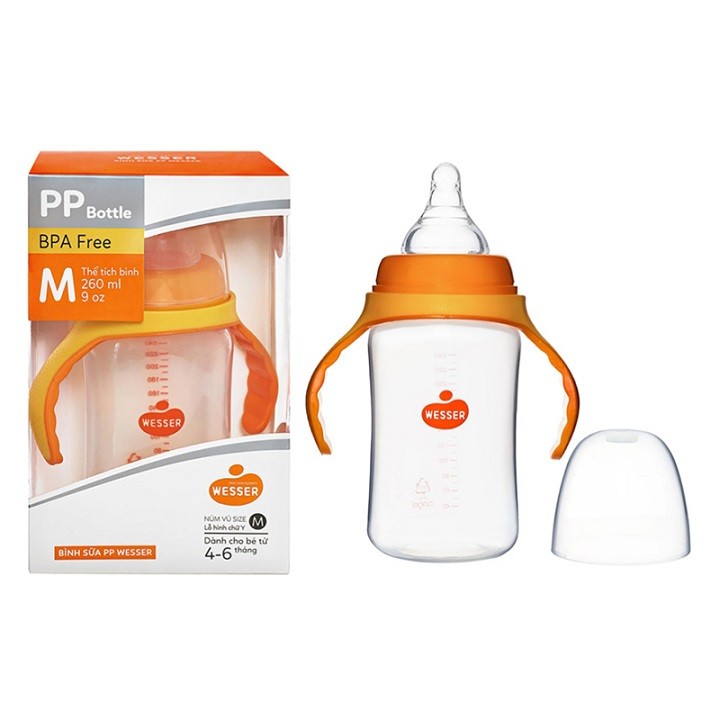 BÌNH SỮA WESSER PP CỔ RỘNG 180/260ML - CBA-BS-01