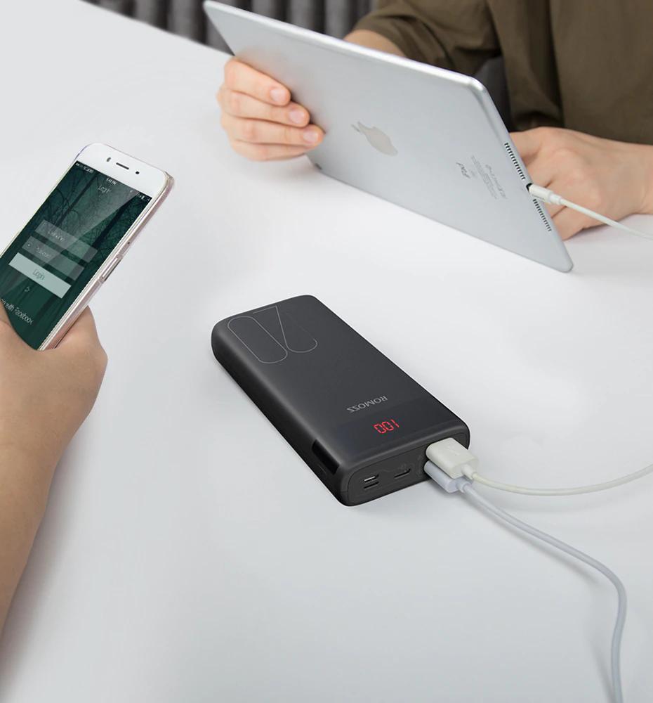 PIN SẠC DỰ PHÒNG 20.000MAH ROMOSS ARES 20 MÀN HÌNH LED 3 CỔNG INPUT MICRO - LIGHTNING - TYPE C