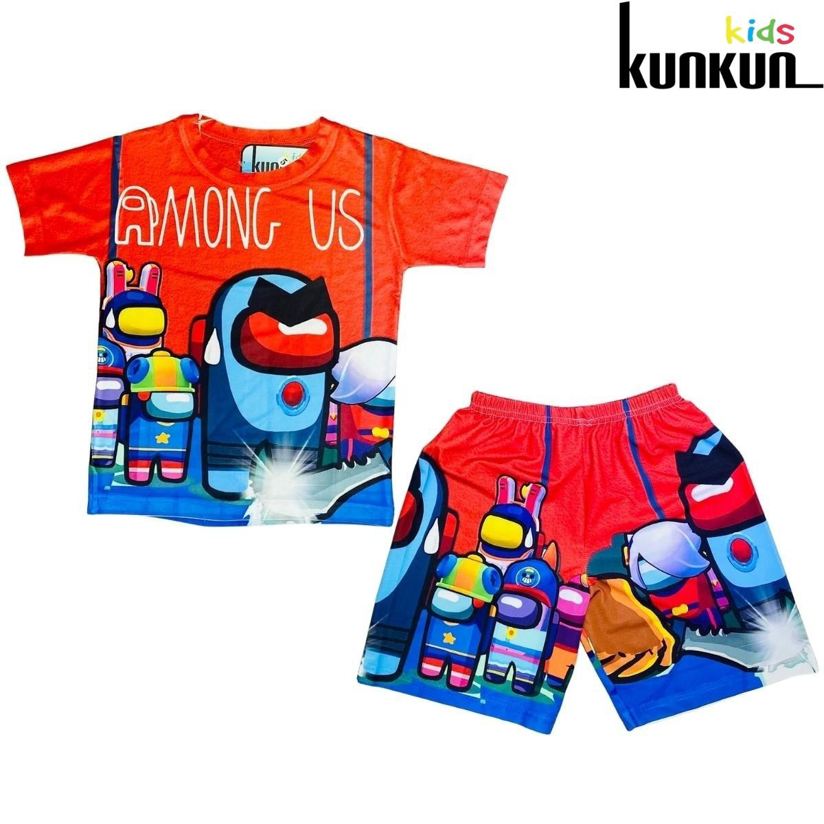 Quần áo trẻ em Kunkun Kid TP666 in 3D hình Among us - Đồ bộ bé trai thun lạnh thoáng mát co giãn 4 chiều
